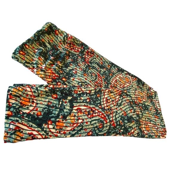 1265 LuLaRoe Leggings Size OS Grey Green Red Cream Wavy Print New - Picture 1 of 4